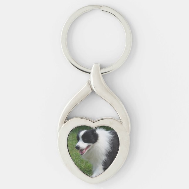 GränsColliehund Twisted Heart Silverfärgad Nyckelring (Framsidan)