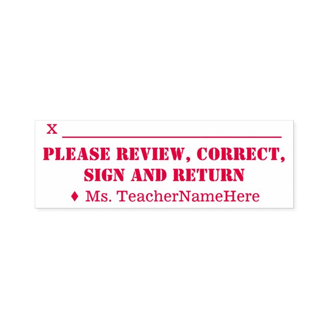 "Granska, korrigera, signera och lämna tillbaka" & Självfärgande Stämpel (Design)