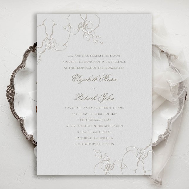 Granska Orchids Ivory Forme Traditional Bröllop Inbjudningar (orchids wedding invitation formal traditional modern classic elegant classy ivory flowers floral)