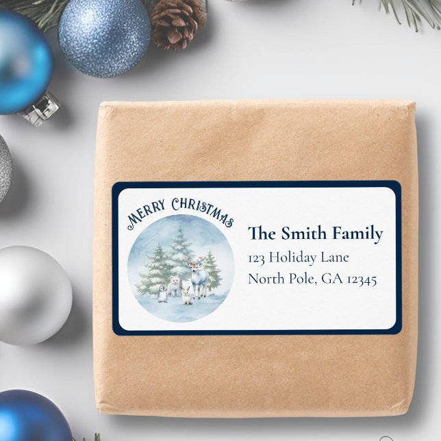 Gränskontrollerad vattenfärgsskog - Jul Fraktsedel (woodland creature address label. )