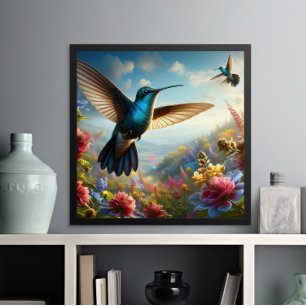 Gränslös hummingbird som flyger över nedre Fält Poster