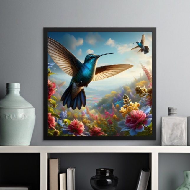 Gränslös hummingbird som flyger över nedre Fält Poster (Skapare uppladdad)