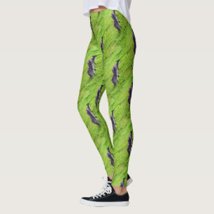 Gränslösa horisonter: Grå känguruer på grönslig sl Leggings