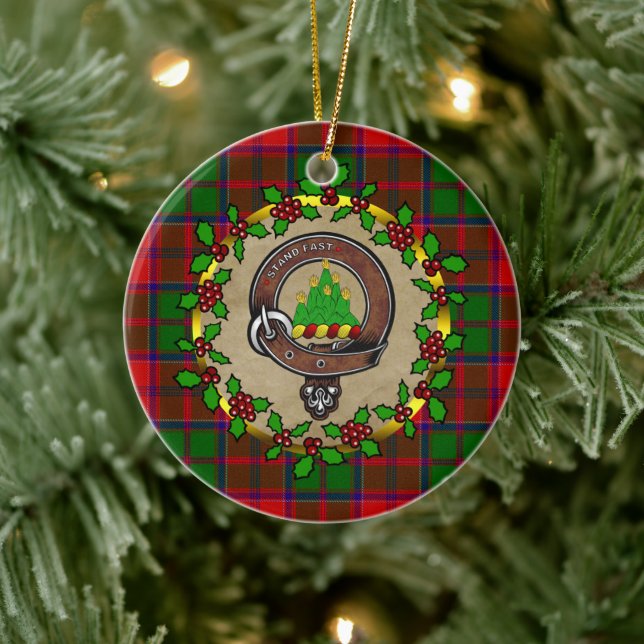 Grant Klan Badge & Tartan Personlig Julafton Julgransprydnad Keramik (Träd)
