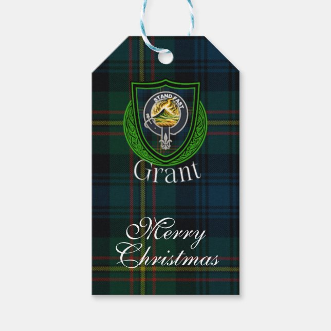 Grant Scottish Clan Tartan & Crest Presentetikett (Framsidan)
