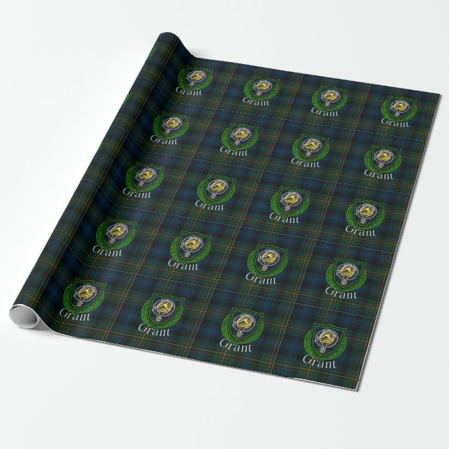 Grant Scottish Clan Tartan & Crest Presentpapper (Utrullad)