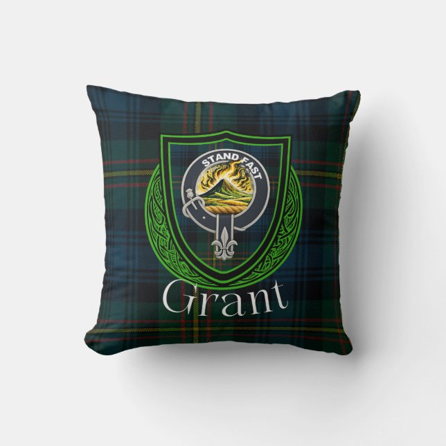 Grant Scottish Clan Tartan & Crest Throw Pillow Kudde (Framsida)