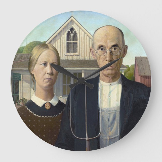 Grant Wood "American Gothic" Stor Klocka (Framsida)