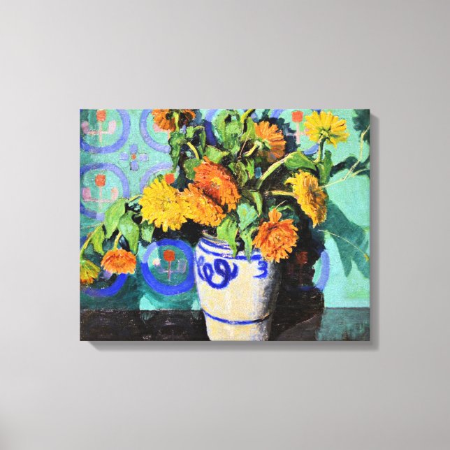 Grant Wood - Calendulas, målning av blommigt Canvastryck (Framsida)