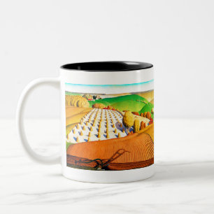 Grant Wood Fall Plowing Två-Tonad Mugg