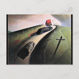 Grant Wood-grafik, död på Ridge Road Vykort
