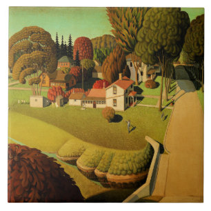 Grant Wood - Herbert Hoovers födelseort Kakelplatta
