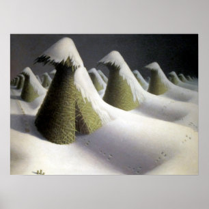 Grant Wood Januari Höstack med vinterfint konstarb Poster