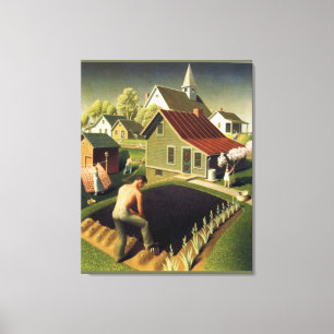 Grant Wood - Vår i Kanvastrycket Town Canvastryck