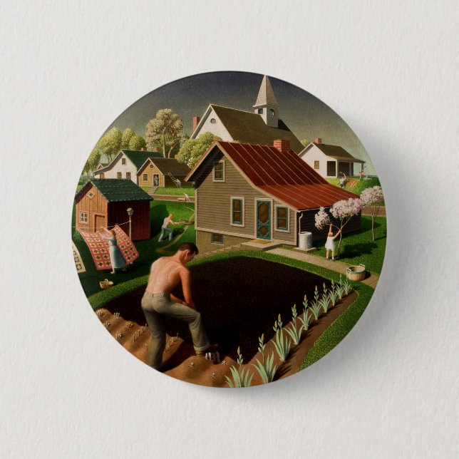 Grant Wood Vår i staden (1941) Knapp (Framsida)