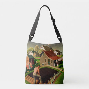 Grant Wood - Vår i staden, bra konsmålning Axelväska