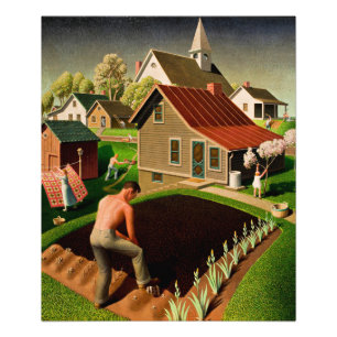 Grant Wood - Vår i staden, bra konsmålning Fototryck