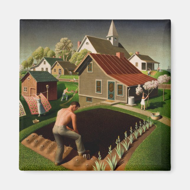 Grant Wood Vår i Town (1941) Magnet (Framsidan)