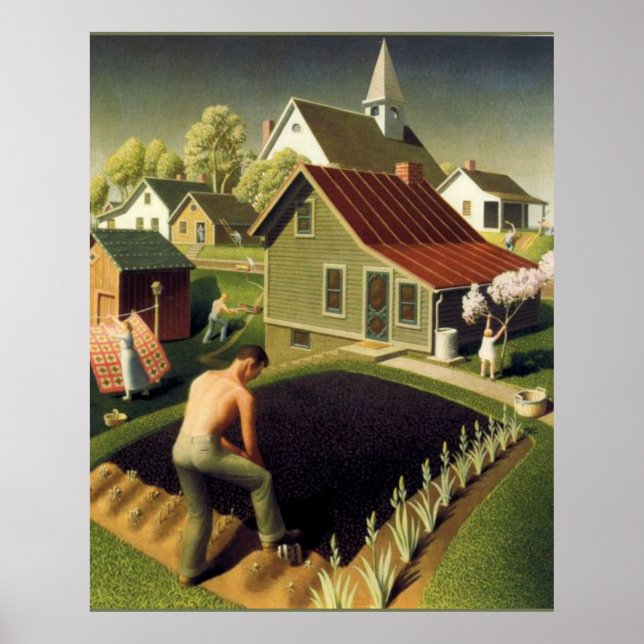 Grant Wood - Vår i Town Poster (Framsidan)