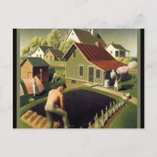Grant Wood - Vår i Town Vykort