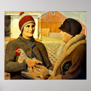 Grant Wood - värdering, bra konsmålning Poster