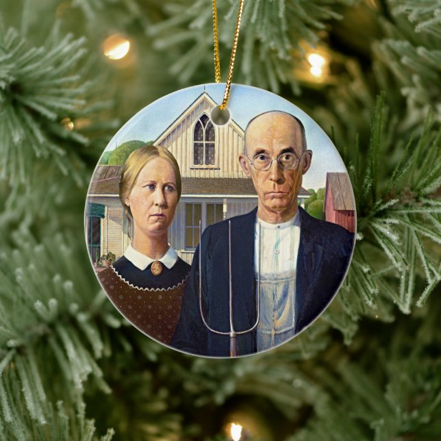 Grant Woods American Gothic Ikon Keramisk prydnads Julgransprydnad Keramik (Träd)