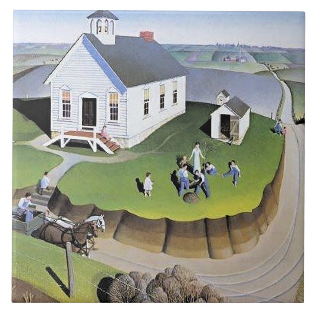 Grant Wood's Arbor Day artwork Kakelplatta (Framsidan)