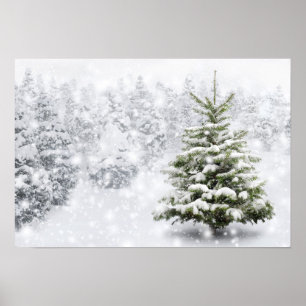 Granträd i tjock snö poster