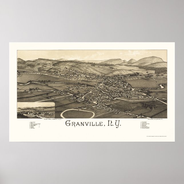 Granville, NY Panoramic Karta - 1886 Poster (Framsidan)