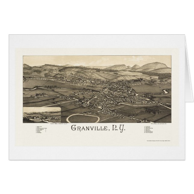 Granville panorama- karta för NY - 1886 Hälsningskort (Framsidan Horizontal)