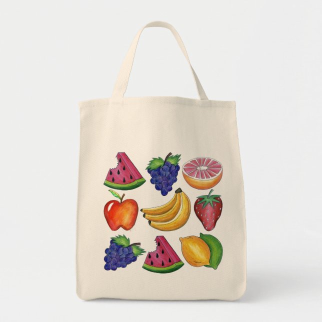 Grape Apple Banana Lemon Fruit Livsmedel Tote Tygkasse (Framsidan)