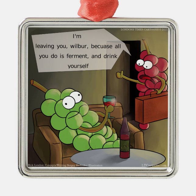 Grape Break-up Funny Food, Vin & Giftermål Tecknad Julgransprydnad Metall (Framsidan)