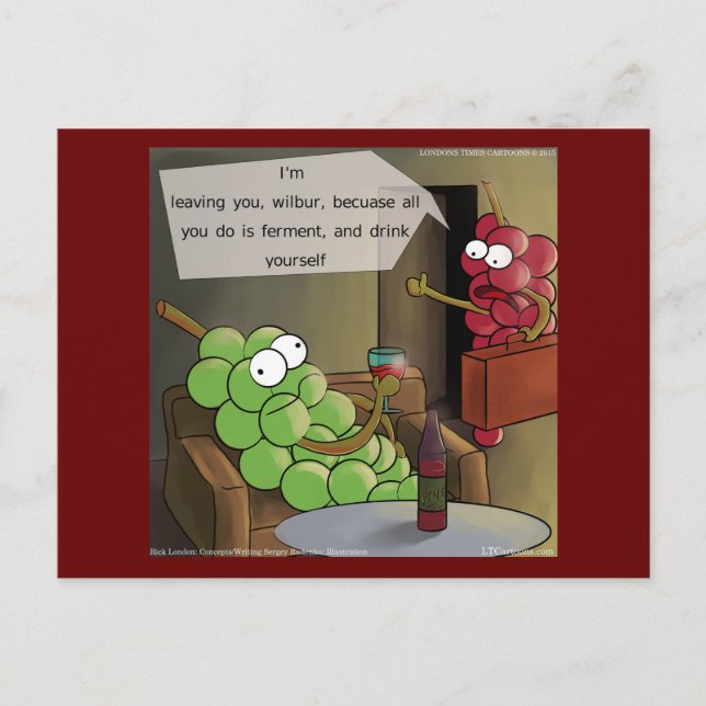 Grape Break-up Funny Food, Vin & Giftermål Tecknad Vykort (Framsida)