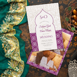 Grape Moroccan blommigt initialer 3, foto bröllop Inbjudningar