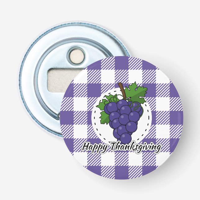 Grape on Violet Plaid - Happy Thanksgiving Flasköppnare (Framsidan)