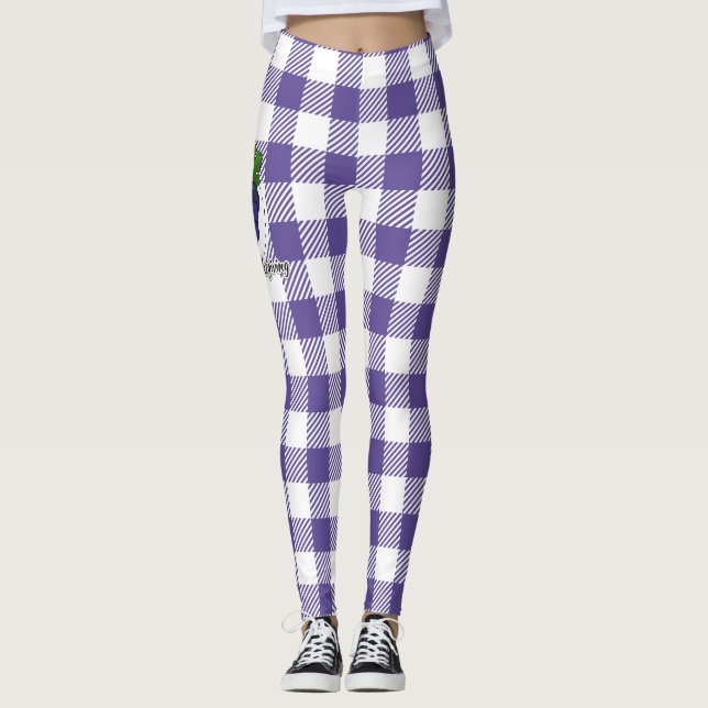 Grape on Violet Plaid - Happy Thanksgiving Leggings (Framsida)