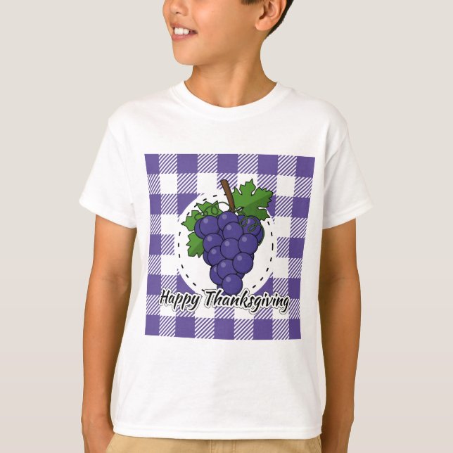 Grape on Violet Plaid - Happy Thanksgiving T Shirt (Framsida)