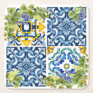 Grape Vine från Bright Mediterranean Sicilian Tile Underlägg Papper Kvadrat