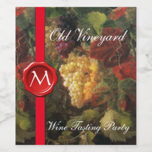 GRAPE VINEYARD VIN TASTING Red Vax Seal Monogram Vinflaska Etikett