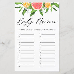 Grapefruit Barn namn Alphabet Baby Shower-spel