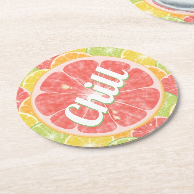 Grapefruit Citrus Slices Chill Underlägg Papper Rund (Vinklad)