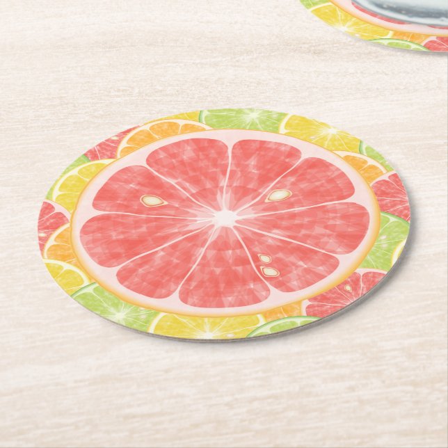 Grapefruit Citrus Slices Underlägg Papper Rund (Vinklad)