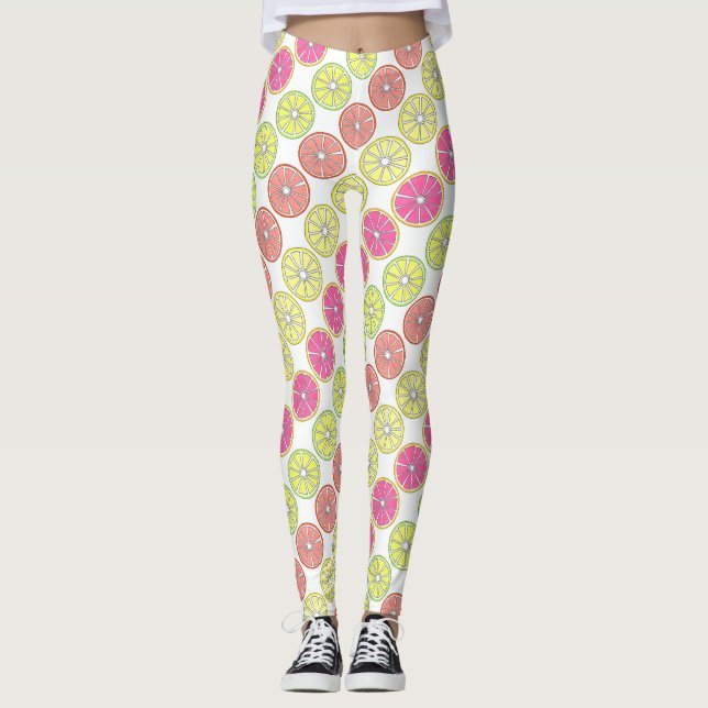 Grapefruit Lemon Lime Orange Tropical Citrus Fruit Leggings (Framsida)