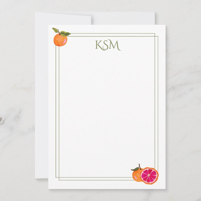Grapefruit Monogram Stationery Inbjudningar (Framsida)