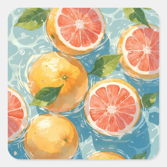 Grapefruit Stänk Fyrkantigt Klistermärke (Framsida)