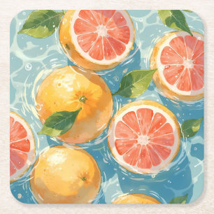 Grapefruit Stänk Underlägg Papper Kvadrat