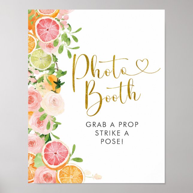 Grapefrukt Citrus Bröllopsdusch Fotoautomat Skylt (Framsidan)