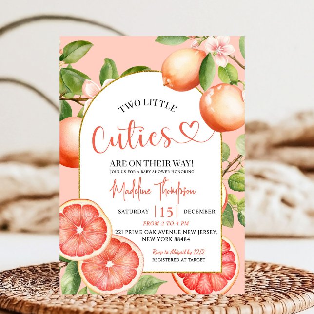 Grapefrukt Citrus Summer Fruit Twin Baby Shower Inbjudningar (Skapare uppladdad)