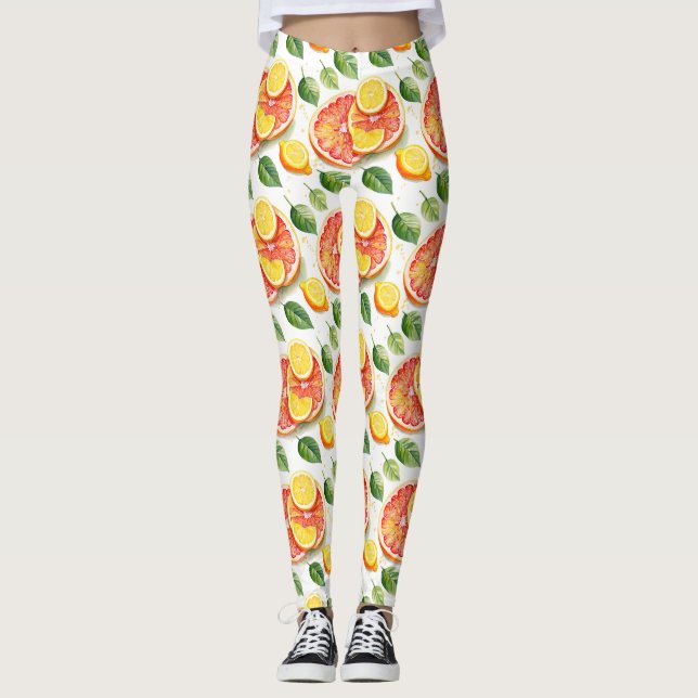 Grapefrukt och citrusfrukter med vattenfärg leggings (Framsida)