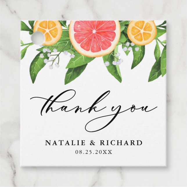 Grapefrukt och Orange, sommartid Bröllop Tack Gåvor Etiketter (Framsida)